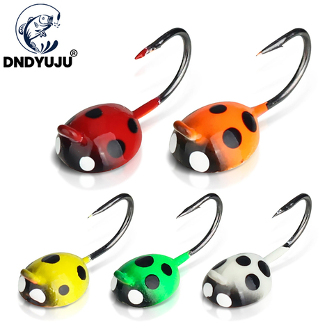 DNDYUJU-señuelo para pesca en hielo, 5 uds., 17mm/1,4g, escarabajo/mariquita, cebo de Metal, plantilla de hielo, 5 colores, Mini gancho de pesca de plomo para invierno ► Foto 1/5