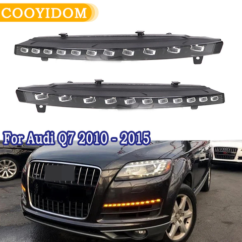 Luz intermitente para coche, función de señalización de giro dinámico DRL, resistente al agua, LED de 12V, blanca, amarilla, para Audi Q7 2013-2022, 1 par ► Foto 1/6