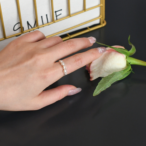 ASHIQI-Anillo de Plata de Ley 925 auténtica con perla de agua dulce Natural, anillo con doble capa para mujer, joyería de moda de boda ► Foto 1/6