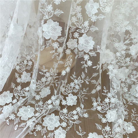 LFY-tela de encaje bordado de tul francés para vestido de novia, bordado de lentejuelas, color blanco, para boda, nuevo estilo ► Foto 1/6
