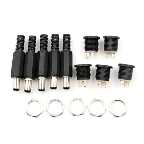 Enchufes macho de plástico de 12V y 3A + enchufe de montaje de Panel hembra, conector de alimentación CC, suministros eléctricos, 5,5x2,1mm, 10 Uds. ► Foto 1/3