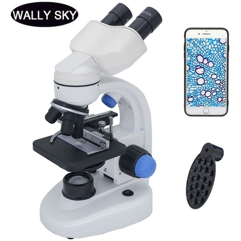 Microscopio binocular con luz LED, dispositivo educativo para estudiantes de ciencias biológicas, con zoom de 2000X, con clip para teléfono inteligente ► Foto 1/6