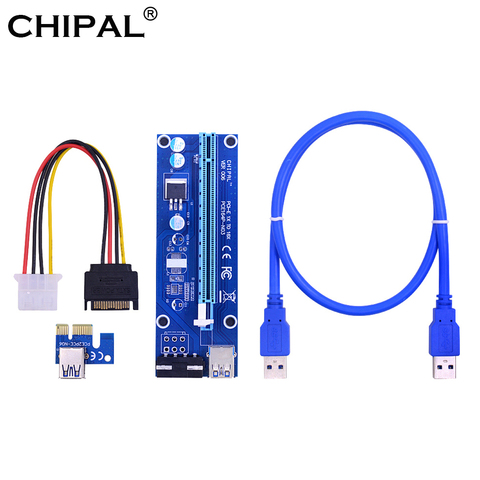 CHIPAL-Tarjeta elevadora VER006 PCIE PCI-E, extensor PCI Express de 1x a 16x, adaptador USB 3,0, SATA a 4 pines de potencia para minería de Bitcion ► Foto 1/6