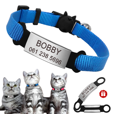 Collar de gato de nailon, collares personalizados para mascotas con etiqueta de identificación de nombre, collares reflectantes para gatos Chihuahua, collares para mascotas, accesorios para perros ► Foto 1/6