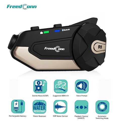 FreedConn-Casco Intercomunicador R1 para motocicleta, Intercomunicador con Bluetooth, auriculares, 1080P HD, grabador de vídeo con cámara Wifi ► Foto 1/6