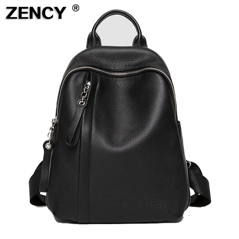 ZENCY-mochila informal de primera capa para mujer, bolso de cuero de vaca, con Hardware de plata de cuero de vaca 100% auténtico, para uso diario, 2022 ► Foto 1/6