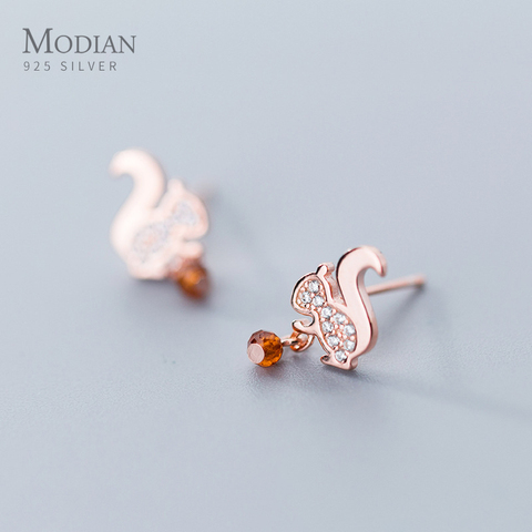 Modian-pendientes de tuerca de ardilla para mujer, de plata de ley 100% 925, diseño Original, Color oro rosa, Bisutería ► Foto 1/5