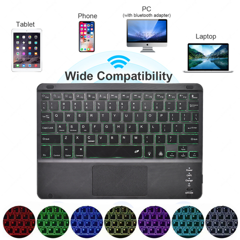 Teclado retroiluminado con panel táctil para iPad, tableta, teléfono, Android IOS, Windows, TrackPad, Bluetooth, ruso, pegatina de letras en español ► Foto 1/6