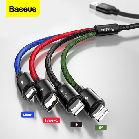 Cable USB Baseus 3 en 1 para iPhone Samsung xiaomi cargador multirápido USB tipo C Cable Micro USB para teléfono móvil ► Foto 1/6