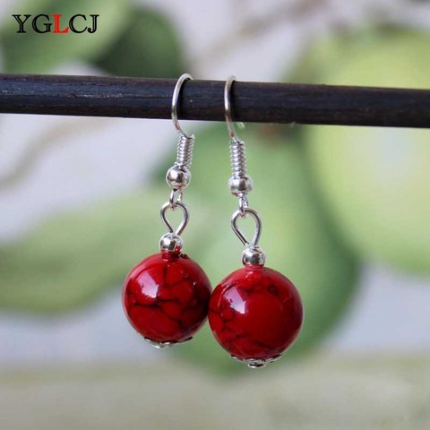 YGLCJ-pendientes Retro con flecos para mujer, gancho de lujo tibetano tretella, colgante de piedra Natural, aretes estilo bohemio, joyería ► Foto 1/1