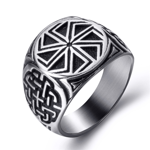 Anillo vikingo de acero inoxidable para hombres, joyería nórdica con símbolo Solar, nudo de escudo Kolovrat, amuleto pagano ► Foto 1/6