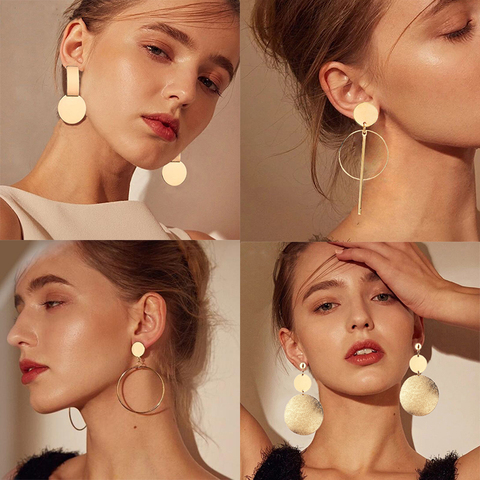 Pendientes de gota de Metal redondos para mujer, aretes sencillos de Color dorado/plateado, accesorios de joyería para mujer 2022 ► Foto 1/6