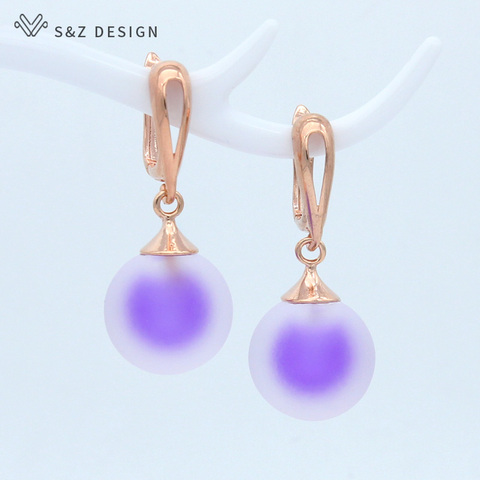 S & Z-pendientes colgantes de oro blanco y oro rosa para mujer y niña, cuentas redondas coloridas de moda coreana, 585, joyería para fiesta, regalo ► Foto 1/6