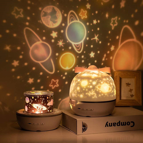 Lámpara de proyector de colores y luz nocturna 2 en 1, lámpara LED giratoria de cielo estrellado Estrella intermitente niños, regalo para bebés ► Foto 1/6