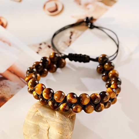 Pulsera trenzada con cuentas de piedra natural para hombre, brazaletes hechos a mano de doble capa, lapislázuli ► Foto 1/6