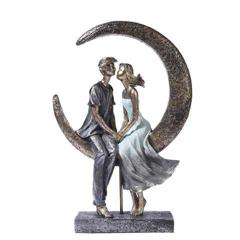 Romántica luz de la luna estatua pareja resina fecha estatuilla de amantes adorno para el hogar artesanía regalo de San Valentín para decoración de boda ► Foto 1/6