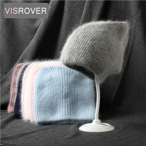 VISROVER-gorros con orejas de gato y piel de conejo para mujer, gorro de invierno, color sólido, cálido, suave, regalo para otoño, 9 colores ► Foto 1/6