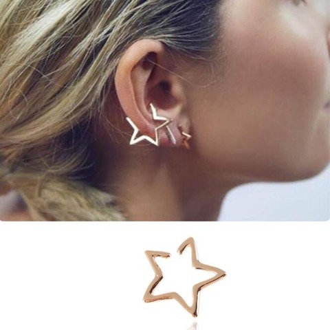 Pendientes de estrella hueca para niña, pendientes con tachuelas bohemios Vintage de cartílago falso, aretes de Clip para mujer, aretes punk rock ► Foto 1/4