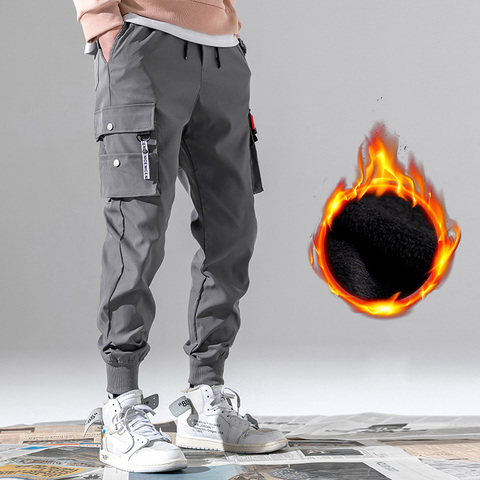 Invierno de los hombres de terciopelo pantalones de carga Multi-Pantalones Harem con bolsillo camisetas de los hombres Streetwear grueso cálido pantalones casuales Pantalones Hombre Pantalones deportes ► Foto 1/6