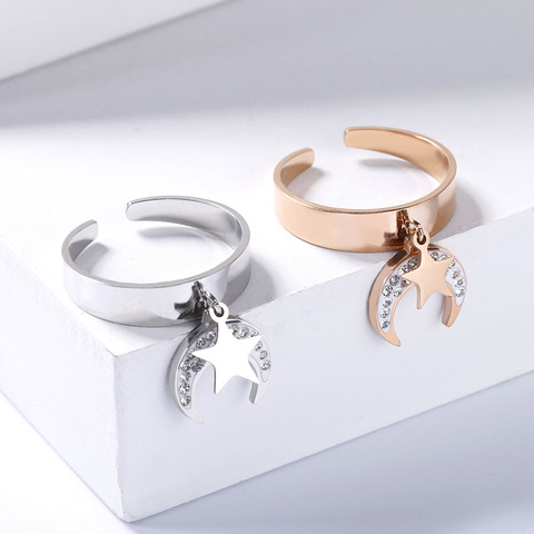 Anillos ajustables de Luna y estrellas en forma de colgante para mujer, anillos de dedo para mujer de cristal, regalo para novia, joyería 2022 ► Foto 1/6