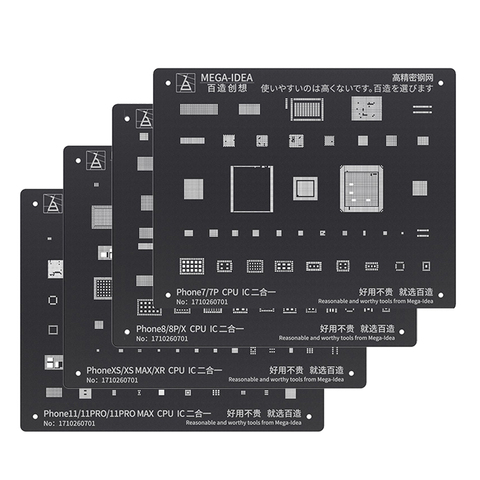 Kit de plantillas de Reballing BGA de acero negro para iPhone, 11, 11Pro, XS, MAX, XR, X, 8P, 8, 7, 6S, 6, CPU, Chip IC, red para soldadura de estaño ► Foto 1/6