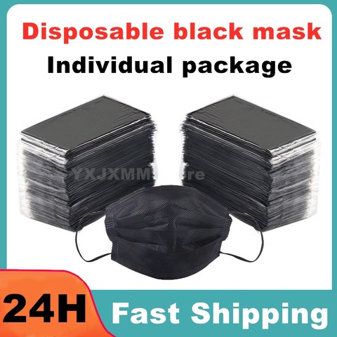 Mascarilla desechable de 3 capas para adultos, máscara no tejida, envuelta individualmente, con filtro negro, 10/100/200/400 Uds. ► Foto 1/4