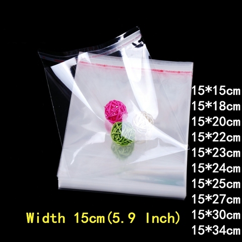 Bolsas de plástico transparente de 15cm de ancho, bolsa de plástico OPP autoadhesiva para juguetes, joyería, regalo, embalaje, ropa, transparente, 100 Uds. ► Foto 1/6