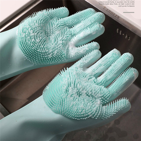 1 ud. Guantes de limpieza de lavavajillas guante mágico de goma de silicona para lavado de platos para estropajo para el hogar, cocina, coche, herramienta de limpieza de Mascota, exfoliante ► Foto 1/6