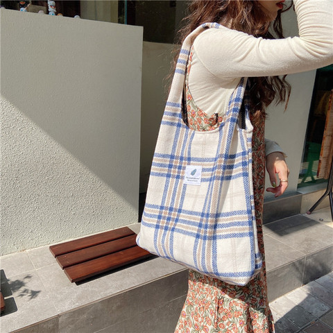 Bolso de hombro de lana para mujer, bolsa de lona sencilla, bolsa para libros, tela suave, bolso de compras de gran capacidad ► Foto 1/6