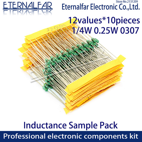 Surtido de inductores de anillo de Color, 12 valores, 0307, 1/4W, 0,25 W, 1UH, 100UH, 33, 220UH, 330UH, 470UH, 1MH, juego surtido de inductores ► Foto 1/1