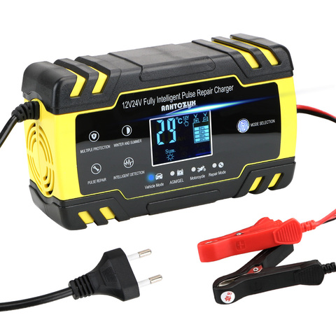 Cargador de batería de plomo y ácido seco húmedo, 12V-24V, 8A, automático, reparación de pulsos, pantalla LCD Digital ► Foto 1/6