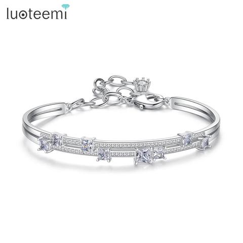 LUOTEEMI-brazalete con abalorio para mujer, elegante, con brillante circón cúbico, cierre de langosta, joyería de moda, Bisutería ► Foto 1/6