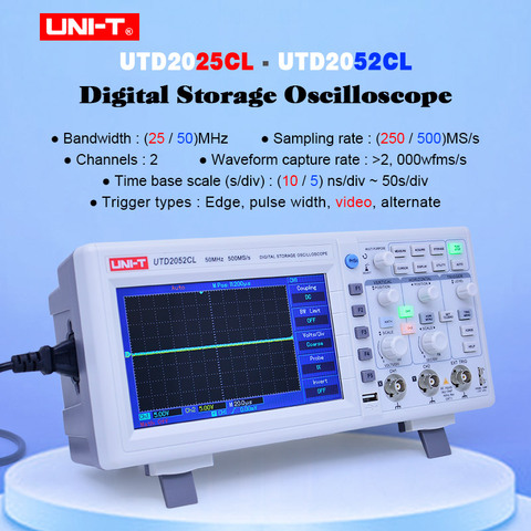 UNI-T-osciloscopio de almacenamiento Digital UTD2025CL UTD2052CL, 2 canales, 250-500 MS/s, Frecuencia de muestreo, 7 pulgadas, TFT, LCD, medidor de alcance, 100-240VAC ► Foto 1/6