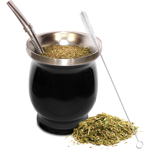 Yerba Mate calabaza Natural/juego de tazas de té 8 onzas bombonas Yerba Mate paja, cepillo de limpieza, acero inoxidable, de doble pared, fácil de limpiar ► Foto 1/6