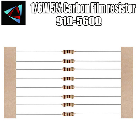 Resistor de película de carbono, 100 Uds., 1/6W, 5%, 91R, 100, 120, 130, 150, 160, 180, 200, 220, 240, 270, 300, 330, 360 ohm ► Foto 1/1