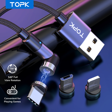 TOPK-Cable magnético Micro USB tipo C para iPhone, Xiaomi, Samsung, cargador de teléfono móvil, Cable USB ► Foto 1/6