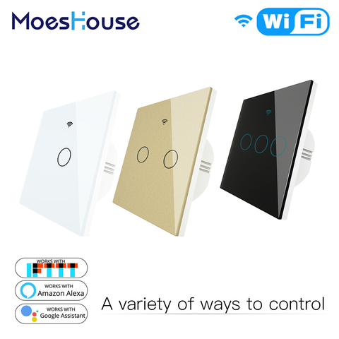 Interruptor inteligente RF433 con WiFi, interruptor de luz con Panel de vidrio y Control remoto, funciona con Alexa Echo, Google Home, 1/2/3 entradas ► Foto 1/6