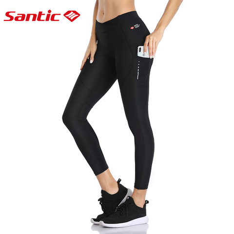 Santic-Pantalones largos de ciclismo para mujer, mallas de malla transpirable con relleno 3D, reflectantes, para ciclismo de montaña ► Foto 1/6