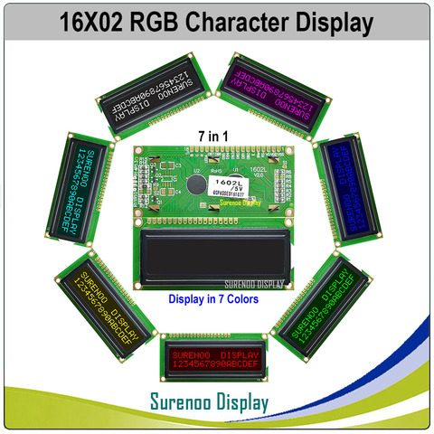 162 16X2 1602 5 V/3,3 V carácter LCD módulo pantalla LCM FSTN negativo con 7 luz de fondo RGB de colores (RGB en negro) ► Foto 1/2