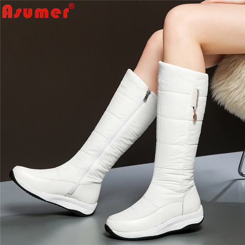 ASUMER de talla grande 35-44 botas de cuero genuino de vaca de alta calidad para mujer botas de invierno de piel gruesa y cálida para mujer botas de nieve altas hasta la rodilla ► Foto 1/6