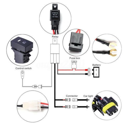 Arnés de enchufes de luz antiniebla H11, de alta calidad, interruptor de indicadores LED de cable, relé de 12V 40A para bombillas de plástico negro H11 ► Foto 1/6