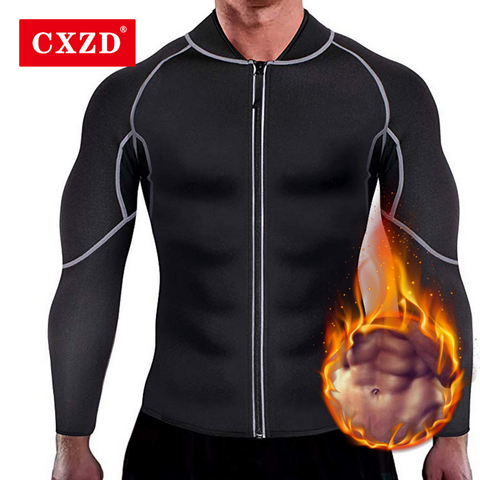 CXZD-traje de neopreno para sudar y perder peso para hombre, camisa de entrenamiento, moldeador de cuerpo, chaqueta de Fitness, Top de gimnasio, ropa moldeadora de manga larga ► Foto 1/6