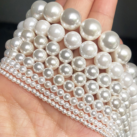 Cuentas de perlas de concha blanca Natural de 2-10mm, espaciador suelto redondo de ópalo, cuentas de piedras de Luna para fabricación de joyería DIY, collares y pulseras para mujer ► Foto 1/5