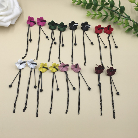 Pendientes de flores coloridas de estilo coreano para mujer y niña, aretes largos de borla negra, aretes de tuerca rojos y amarillos, regalos de fiesta de boda ► Foto 1/6