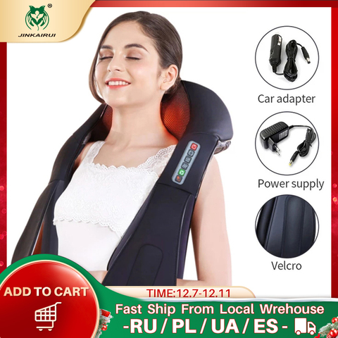 U forma eléctrica Shiatsu espalda cuello hombro cuerpo masajeador infrarrojo 4D amasamiento masaje UE/enchufe plano coche hogar doble uso 16 bolas ► Foto 1/6