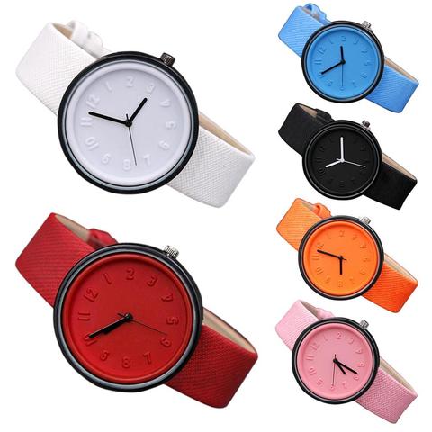 Reloj para parejas, Color sólido, números árabes, cinta de tela, relojes de pulsera para mujeres, hombres, reloj analógico de cuarzo, relojes de regalo para parejas ► Foto 1/6