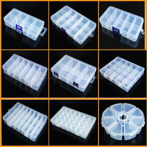 Caja organizadora de plástico para contenedores, estuche práctico con compartimentos ajustables para joyería, pendientes, vitrina de almacenamiento ► Foto 1/6