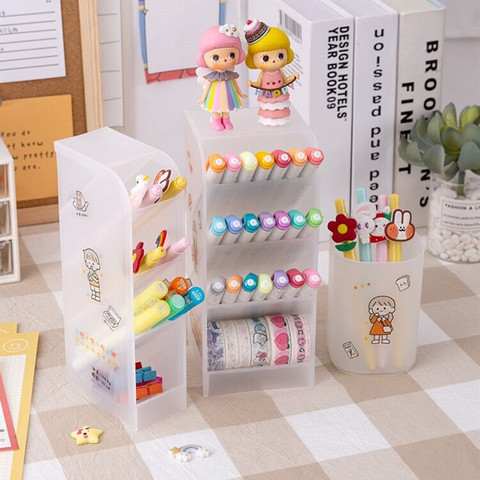 MINKYS-organizador de escritorio Kawaii 4 Gird, soporte para bolígrafos, maquillaje de escritorio, lápiz, caja de soporte de almacenamiento, papelería escolar y de oficina ► Foto 1/6