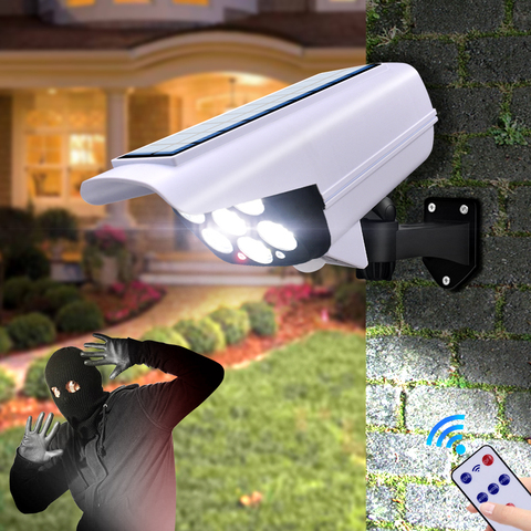 Luz Solar con Sensor de movimiento, cámara simulada de seguridad, foco de exterior inalámbrico, IP65, impermeable, 77 luces LED, 3 modos para el hogar y el jardín ► Foto 1/6