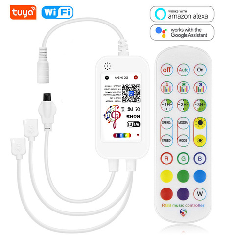 Controlador LED inteligente con WiFi para el hogar, tira de luces LED RGB de 4 pines con Control remoto por voz, controlador de luz con 24 botones, compatible con Alexa Echo, 5-24V ► Foto 1/6